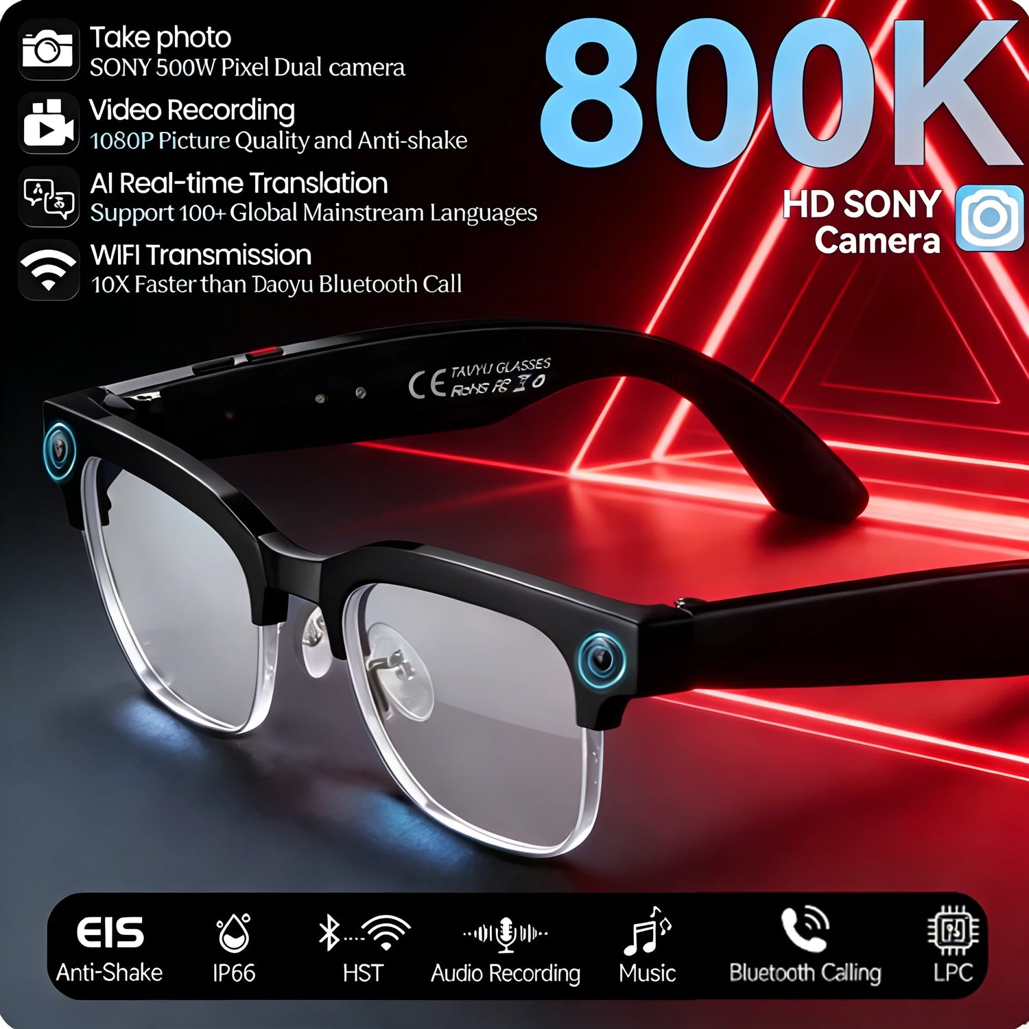 VERTRIX INNOVATIONS 2026 8K HD AI Smart Glasses with Voice Assistant