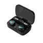 TWS M10 wireless Bluetooth earbuds inside charging case with LED battery display