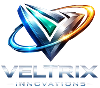 Logo of Veltrix Innovations with a colorful design on a white background
