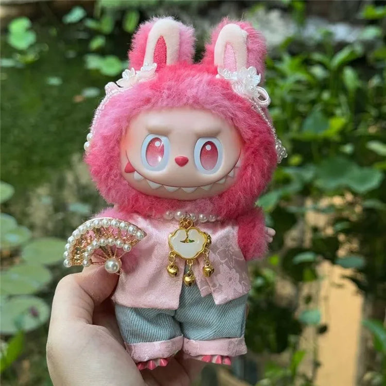 VERTRIX INNOVATIONS Labubu Chinese Style Pink Embroidered Outfit for 15–17cm Dolls