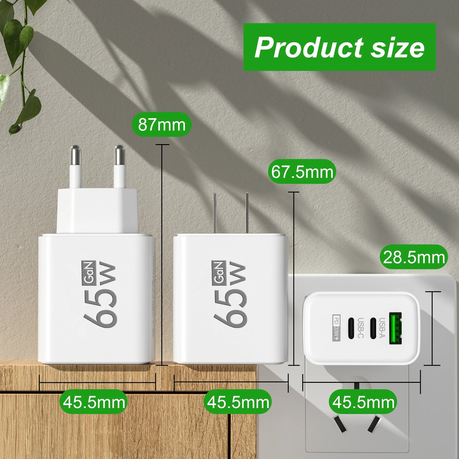 VERTRIX INNOVATIONS 3 in 1 Quick Charge 3.0 USB Charger Type C PD Fast Charging