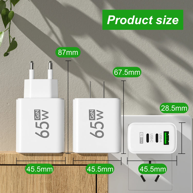 VERTRIX INNOVATIONS 3 in 1 Quick Charge 3.0 USB Charger Type C PD Fast Charging